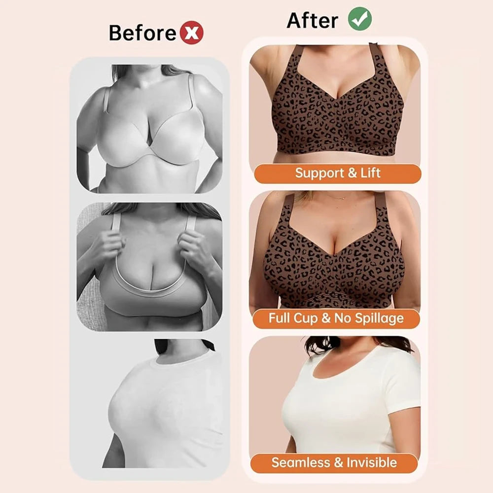 Leopard Print Seamless Push Up Bra